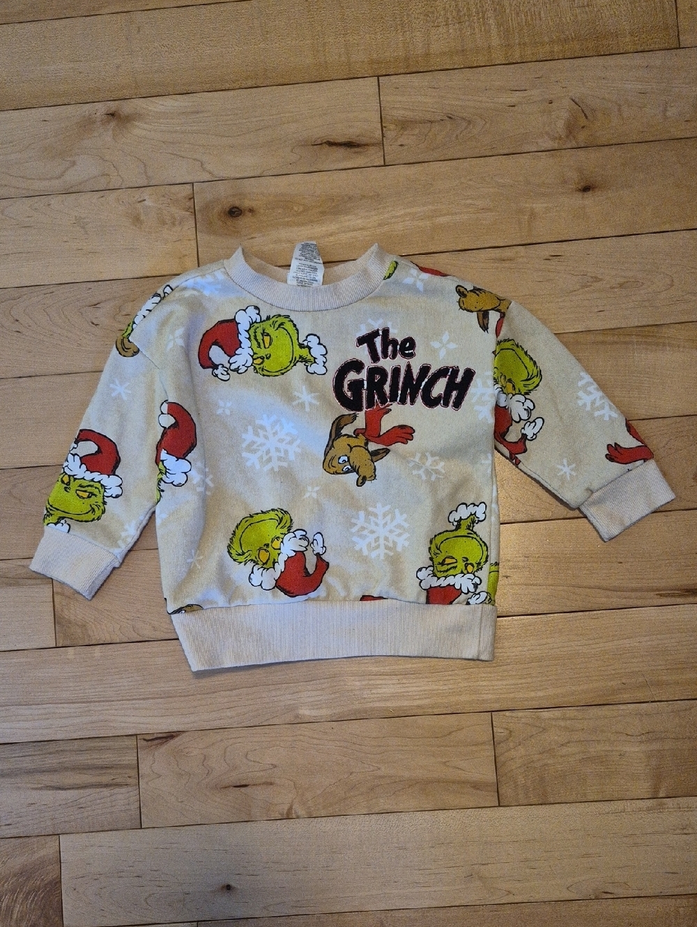 Kids Size 2T The Grinch Holiday Sweatshirt - Cream with Green & Red